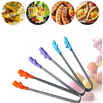 Stainless Steel Food Tongs with Silicone Handle for Salad and Cake (1 pc)