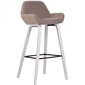 CLP Tabouret Newnan 4 Pieds Taupe Bois Chêne Blanc Accoudoirs
