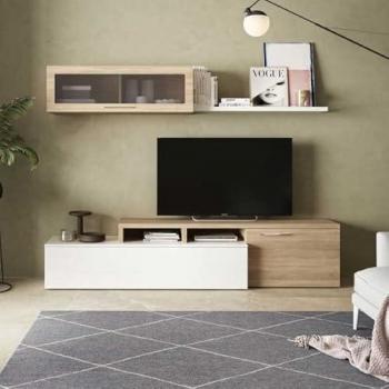 Meuble TV XUNS – Design en Angle Blanc/Chêne