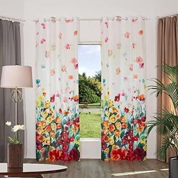 SCM Vorhang mit Ösen und Mikrofaser Touch IM Flower, 1er-Set