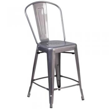 Unisex 24 Grey Metal Bar Stools with Clear Finish – 4 Unit Bundle