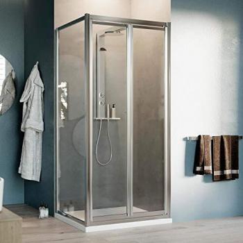 Idralite Cabine d'angle 70x90 cm H198 – Modèle West, verre transparent, saloon à 2 pivots