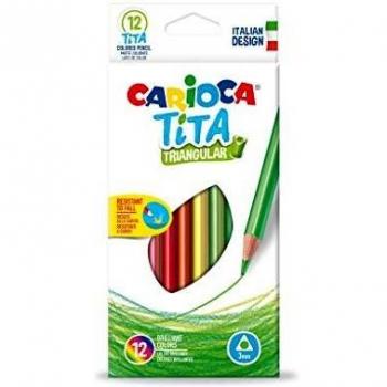 Set 12 Matite Colorate Tita – Corpo Triangolare in Resina, Lead 3 mm, Finitura Lavabile