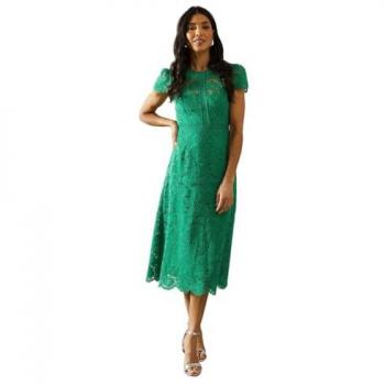 Women's Wallis Green Lace Fit & Flare Midi