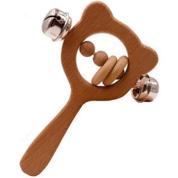 Juguete de dentición suave para recién nacidos con diseño de Animal de madera y campana