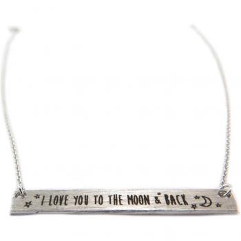 7bis P5808 – Handarbeit Collier „Messages“ (Ich liebe dich bis zum Mond und zurück) – silberner Glanz