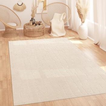 Tapis de salon poil haut, style boho, crème – 240 × 340 cm