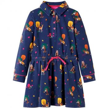 Navy Kids' Dress with Long Sleeves and Drawstring 92