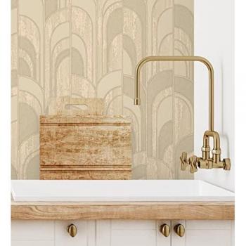 Papel pintado vinílico art déco crema con relieve