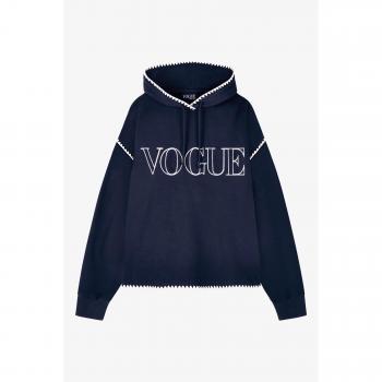Felpa con cappuccio VOGUE Blu Notte Artigianale con Logo Ricamato