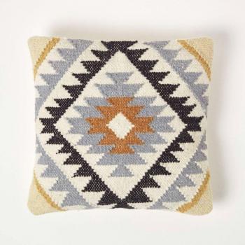 Homescapes Agra Handwoven Gold and Black Kilim Feather Cushion