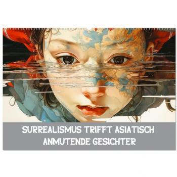 Surrealismus trifft asiatisch anmutende Gesichter (Wandkalender 2024 DIN A2 quer) CALVENDO Monatskalender