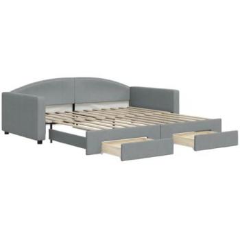 VidaXL Lit de jour gris clair avec gigogne et tiroirs 100x200 cm sans matelas