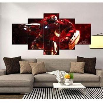 TOPRUN Superhelden Film Iron Man Spider Man Hulk Buster Marvel Rahmenlos 200 x 100 cm 5 teilig Kunstdrucke modern Wandbilder XXL Wanddekoration Design Wandbild Wohnzimmer Wohnung Deko Abstrakt Gemälde