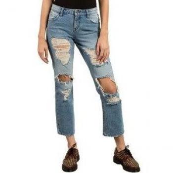 Jeans Volcom Straight & Destroy, Mujer, Azul (Heavy Worn Faded), 29