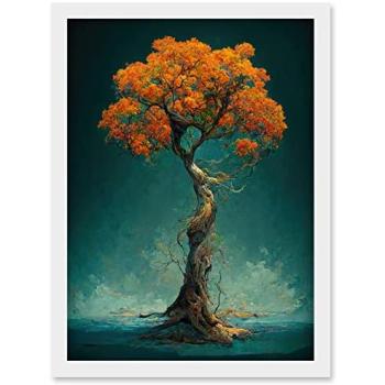 Autumn Teal Tree Framed Print A4