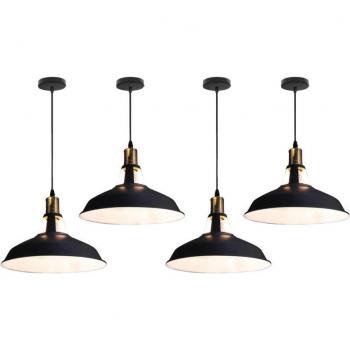 Lampada sospensione “Edison” bianco e nero – paralume in metallo per corridoio, cucina, camera