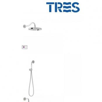 TRES CLASIC 09226301 Kit de Grifo Termostático Electrónico 3 Vías, Tecnología Shower, Bañera y Ducha Cromo