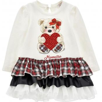 Abito a strati panna/rosso in cotone neonata 24M