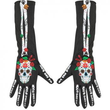 Guantes de fiesta de Catrina de 40 cm de Widmann para Día de los Muertos
