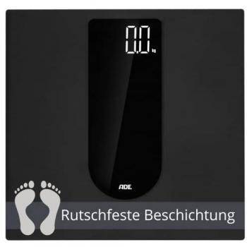 ADE Digitale Körperwaage, rutschfeste Oberfläche, Sicherheitsglas, Magic-LED-Display, 180kg Tragkraft, schwarz