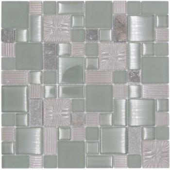 Mosaïque en Verre Gris-Vert Brillant