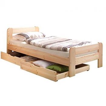 TiCAA Massivholz Einzelbett Bert 90x200 Kiefer Natur