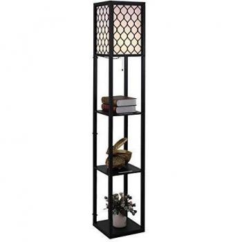 HOMCOM Wooden Modern Shelf Floor Lamp Light with 4-tier Open Shelves