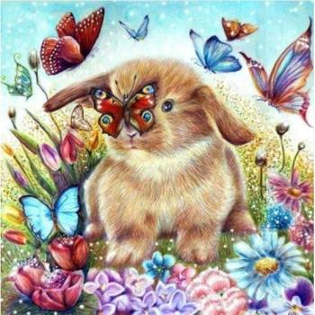 Strass-Stickerei „Hasen und Schmetterlinge“ 30x30CM