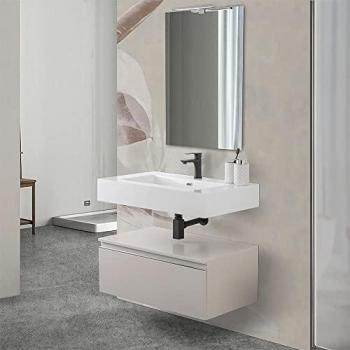 Mobile bagno sospeso 80 cm grigio perla opaco con lavabo in resina e specchio reversibile Iside