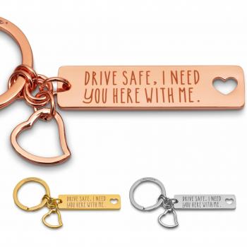 Merica Schlüsselanhänger Drive Safe I Need You here with me – Edler Schutzengel für Lieblingsmenschen in Rosegold