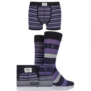 Jeep 3 Pack Black/Purple/Grey Striped Trunks and Socks