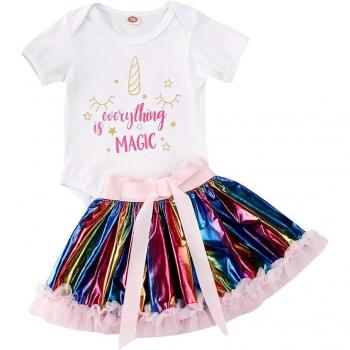 Cute Letter Print Baby Girls' Jumpsuit with Colorful Skirt