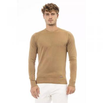 Baldinini Round-neck Knitwear, male, Beige, Size: XL Trendy Long Sleeve Crewneck Sweater
