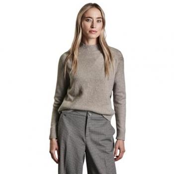 Damen-Casual Pullover STREET ONE – Hochgeschlossener Ausschnitt, Langarm Bündchen – Beige – 46