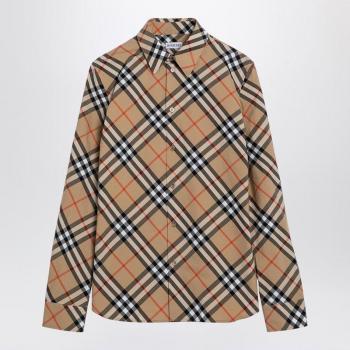 Camicia da donna Burberry in cotone a quadri beige, taglia 3XS