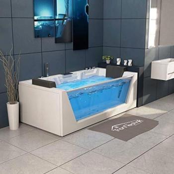 Whirlpool Badewanne Mykonos 180cm x 88cm mit Heizung, Wasserfall, Hydromassage und Farblichtherapie