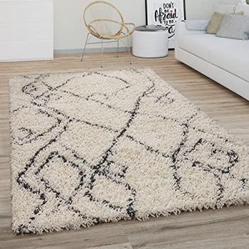 Tapis Moderne Shaggy Ronde 120 cm – Style Boho, Palette Crème/Anthracite