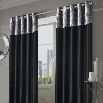 Sienna Pair of Crushed Velvet Band Fully Lined Eyelet Curtains