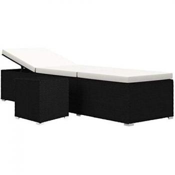 VidaXL Chaise longue avec matelas et table basse en résine tressée blanche