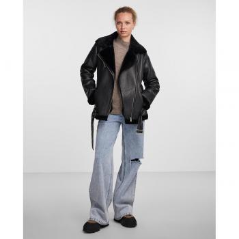Abrigo Pieces Aviator PU Negro para Mujer
