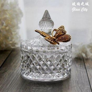 Boîte cosmétique en verre avec couvercle décoré