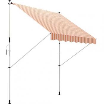 Outsunny Store banne Manuel rétractable Auvent Téléscopique sans Perçage 3L x 1,5l m Inclinaison et Hauteur réglable Anti-UV Jaune Blanc rayé