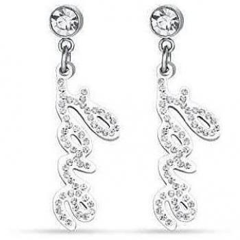 Orecchini San Valentino in Acciaio IP Gold con Cristalli Bianchi e Scritta LOVE