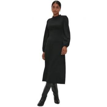 Black Frill Neck Midi Dress