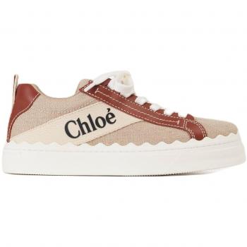 Chloe Women's Lauren Logo Platform Sneakers, Beige Fabric/Brown, Size 6 US