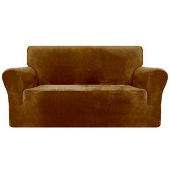 MAXIJIN Thick Velvet Sofa Covers 2 Seater Super Stretch Non Slip Loveseat Covers for Living Room Dogs Cat Pet Plush Love Seat Couch Slipcovers Elastic Furniture Protector (2 Seater, Camel)