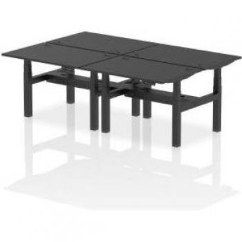 Dynamic Air Back-to-Back 1200 x 800mm Height Adjustable Sit Stand 4 Person Bench Desk With Cable Ports Black Finish Black Frame