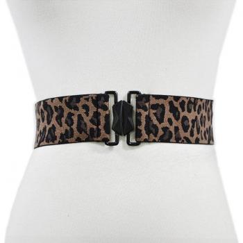 Cinturón ajustable estampado leopardo con detalle en relieve, para mujer, ancho 5 cm