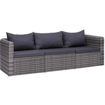 VidaXL Set Divani da Giardino 3 Pezzi con Cuscini Grigi in Rattan Sintetico